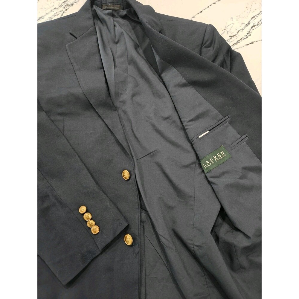 Lauren Ralph Lauren Blazer Mens 40S Navy Blue 100% Wool Gold Button Sport Coat